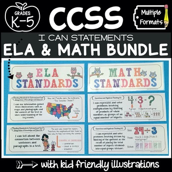 Preview of Common Core Posters - I Can Statements Math & ELA (K-5) - Half Page Size Bundle