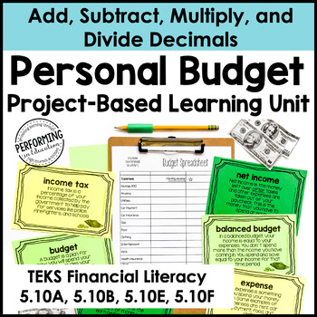 5th grade math project based learning personal budget decimals teks ccss