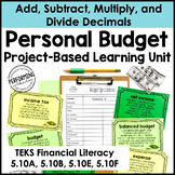 5th Grade Math Project Based Learning | Personal Budget | Decimals TEKS CCSS