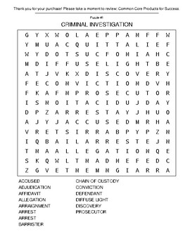 Preview of Common Core RH.9-10.1 Criminal Cases Investigation Word Search, Cryptograms