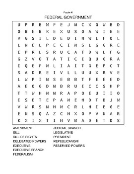 Preview of Common Core RI.2.1 branches of government Word Search and Cryptograms Puzzles