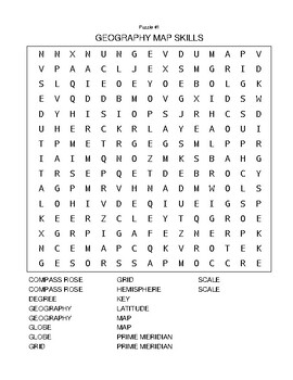 Preview of Common Core RI.4.7 Geography Mapping Skills Word Search and Cryptogram Puzzles