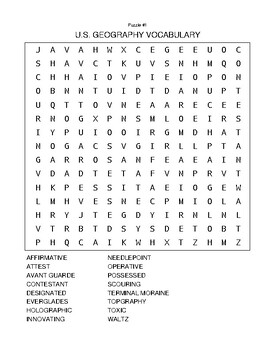 Preview of Common Core RI.5.7 USA Geography Word Search and Cryptogram