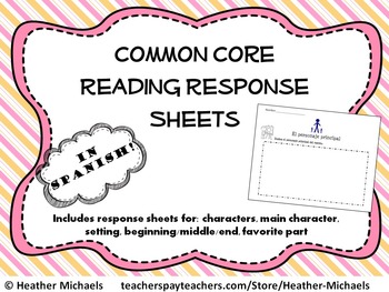 Preview of Kindergarten Common Core Reading Response Sheets in Spanish