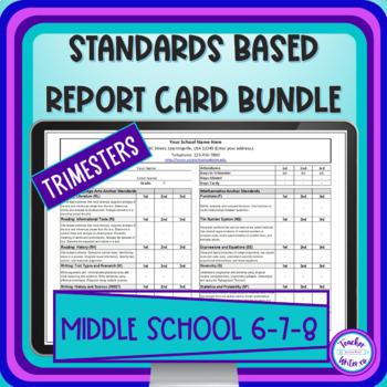 Preview of Standards Based Report Cards BUNDLE for 6th, 7th, and 8th Grades in Trimesters