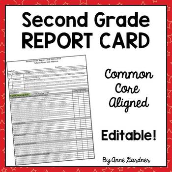 standards based common core report card second grade fully editable