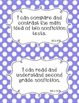 Common Core Second Grade I Can Statements-ELA & Math-Polka Dot Themed