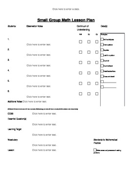 Preview of Common Core Small Group Math Lesson Template