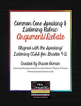 Preview of Common Core Speaking & Listening Rubric: Argument Debate Speech