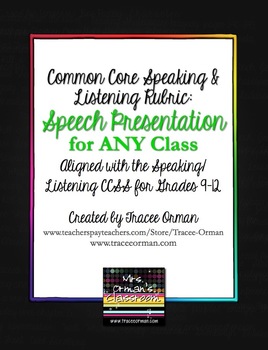 Preview of Common Core Speaking & Listening Rubric: Speech Presentation for Any Class