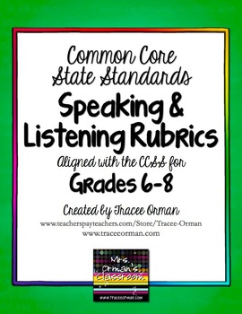 Preview of Speaking & Listening Rubrics Forms Grades 6-8