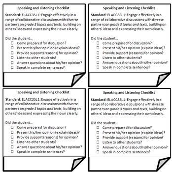 Preview of Common Core Speaking and Listening Checklist