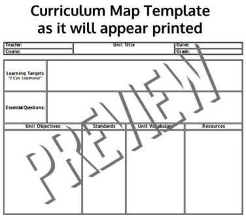 Preview of Common Core Standards Aligned Curriculum Map Templates Any Subject or Grade