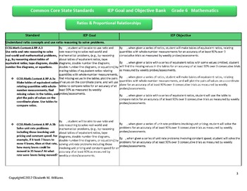 Common Core Standards Aligned Iep Goal Objective Bank Grade 6 Tpt