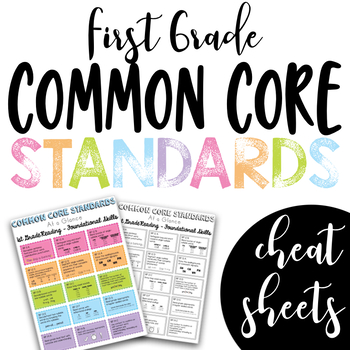 Preview of First Grade Common Core Standards Cheat Sheets