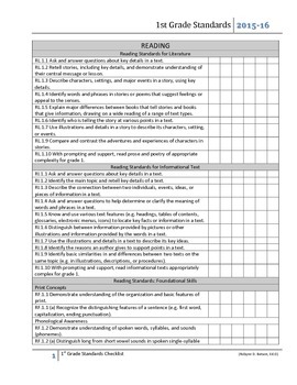 Common Core Standards Checklist (1st Grade) by Reading the Masters
