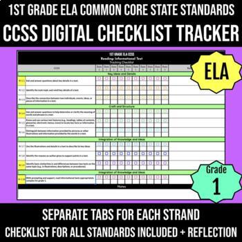 Preview of Common Core Standards Checklist 1st Grade ELA DIGITAL
