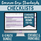 Common Core Standards Checklist - 6-8 Grade MATH Bundle