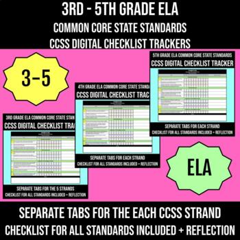 Preview of Common Core Standards Checklist ELA Grades 3-5 DIGITAL BUNDLE