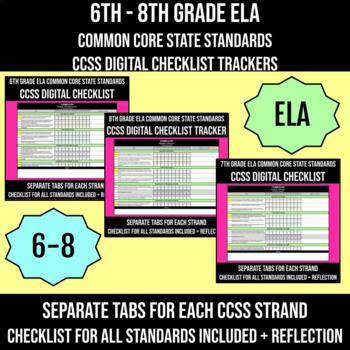 Preview of Common Core Standards Checklist ELA Grades 6-8 DIGITAL BUNDLE