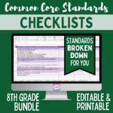 Common Core Standards Checklist - Eighth Grade Bundle