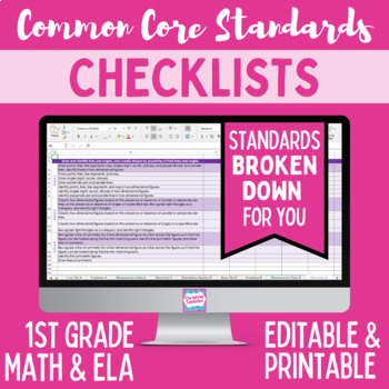 Preview of Common Core Standards Checklist - First Grade ELA & Math Bundle