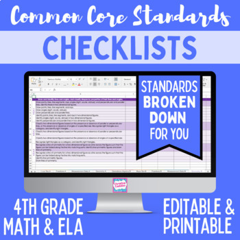 Preview of Common Core Standards Checklist - Fourth Grade ELA & Math Bundle