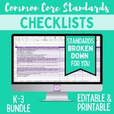 Common Core Standards Checklist: K-3 Bundle