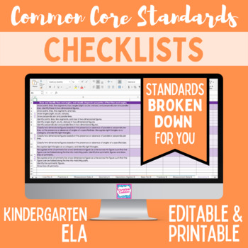 Preview of Common Core Standards Checklist - Kindergarten ELA