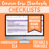 Common Core Standards Checklist - Kindergarten ELA