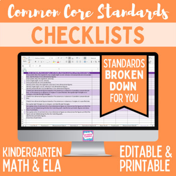 Preview of Common Core Standards Checklist - Kindergarten ELA & Math Bundle