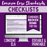 Common Core Standards Checklist - Middle School Content ELA