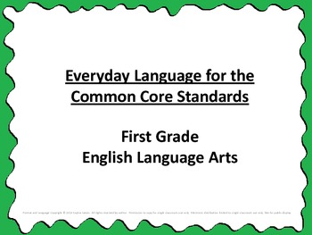 Preview of Common Core Standards Checklist Posters Easy to Understand Language First Grade