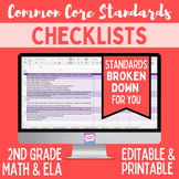 Common Core Standards Checklist - Second Grade ELA & Math Bundle