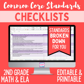 Preview of Common Core Standards Checklist - Second Grade ELA & Math Bundle