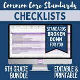 Common Core Standards Checklist - Sixth Grade Bundle