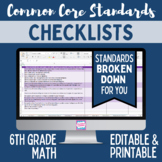 Common Core Standards Checklist - Sixth Grade Math