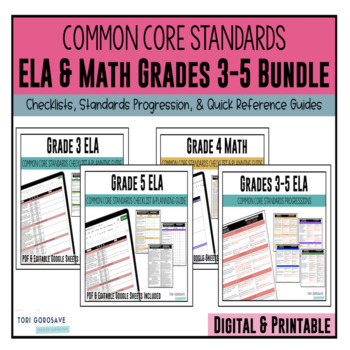 Preview of Grades 3, 4, & 5 ELA & Math Common Core Checklists Bundle | DIGITAL