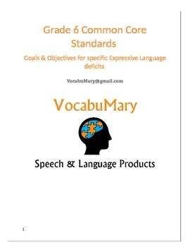 Preview of Common Core Standards Goals & Objectives for Vocabulary Deficits Gr. 6