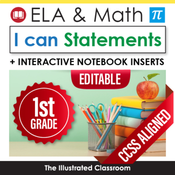 Preview of Common Core Standards I Can Statements for 1st Grade ELA & Math Full Page Bundle