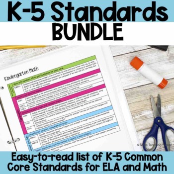 Preview of Common Core Standards List - BUNDLE Grades K-5 - ELA & Math