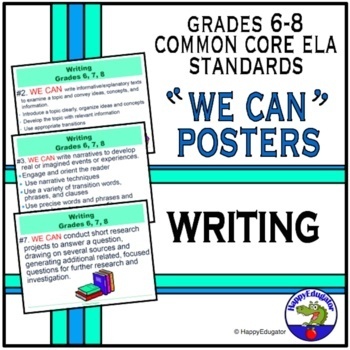 Preview of Back to School Common Core Standards ELA Writing We Can Posters