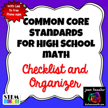 Preview of Common Core Standards for High School Mathematics with Checklist and Free App