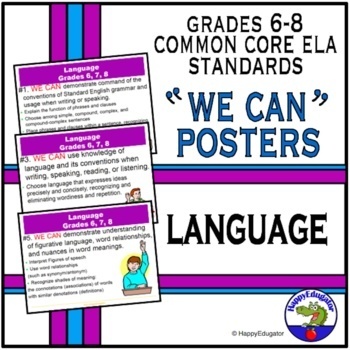 Preview of Back to School Common Core Standards Language We Can ELA Posters