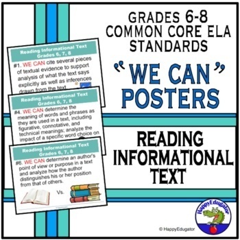Preview of Back to School Common Core Standards Reading Information We Can Posters