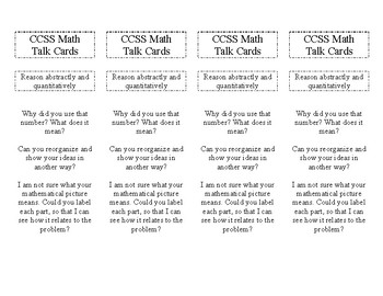 Preview of Common Core State Standards Mathematics Talk Cards & Bookmarks