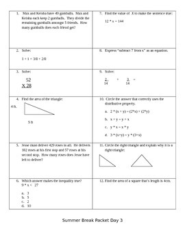 Preview of Common Core Summer Practice Packet Grade 4 Standards