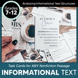 Informational Text Structures Task Cards | Analyzing Nonfi