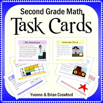 Preview of 2nd Grade Math Task Cards | Fun & Engaging Practice | All Math Topics