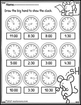 telling time to the hour and half hour worksheets by